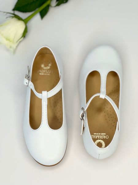Chloe T-Bar Mary Jane White Leather