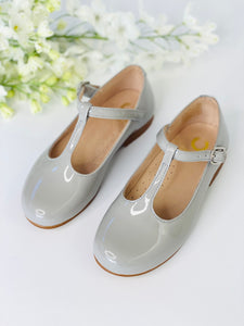 Chloe T-Bar Mary Jane Dove Grey Patent Leather