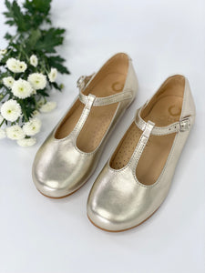 Chloe T-Bar Mary Jane Champagne Gold Leather