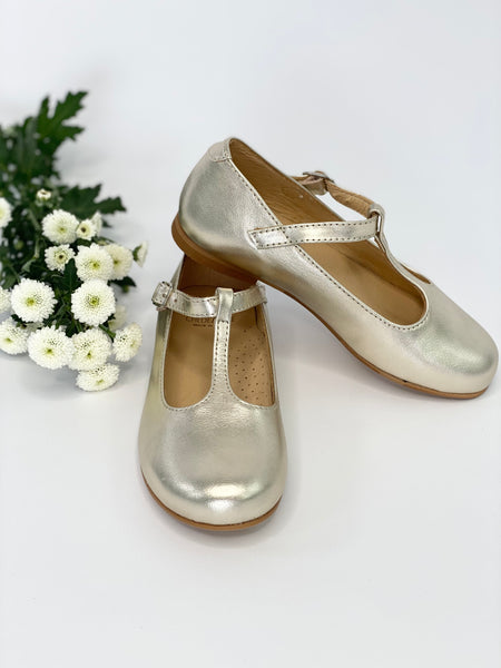 Chloe T-Bar Mary Jane Champagne Gold Leather