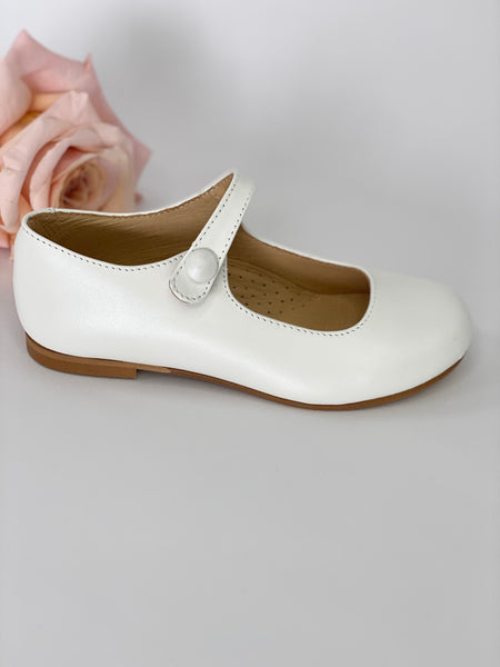 Aria Mary Jane Pearl White Leather
